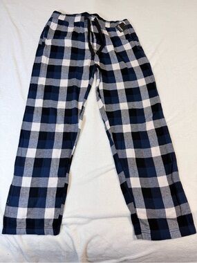 Bluenotes Navy and White Plaid Flannel Pants - Size M - NWT